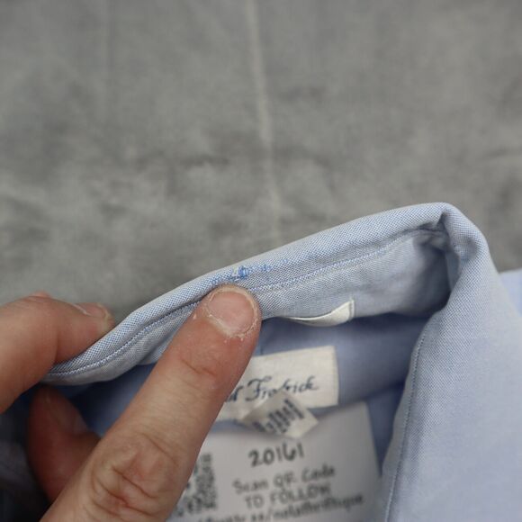 Paul Fredrick Shirt Mens 15.5 32 Blue Oxford Non Iron Two Ply Pinpoint Long Slv - Picture 10 of 16